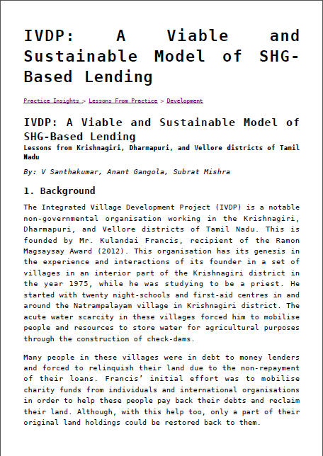 IVDP: A Viable and Sustainable Model of SHG-Based Lending
